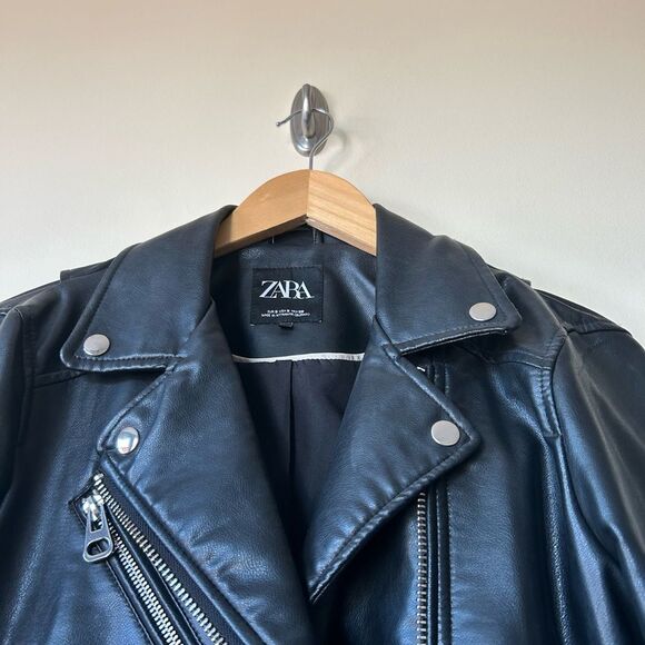 ZARA Faux Leather Cropped Biker Jacket - Picture 5 of 7